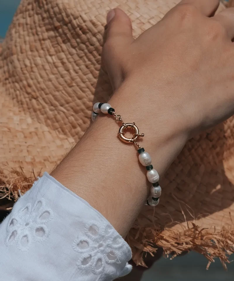 Bracelet perles de culture agate mousse