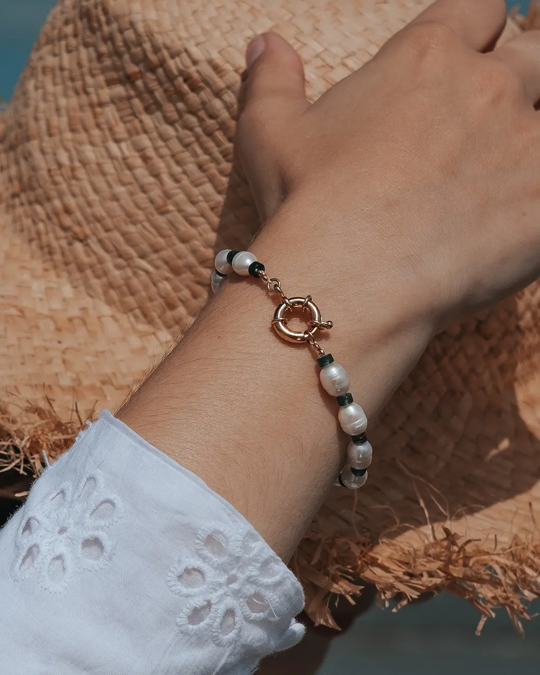 Bracelet perles de culture agate mousse