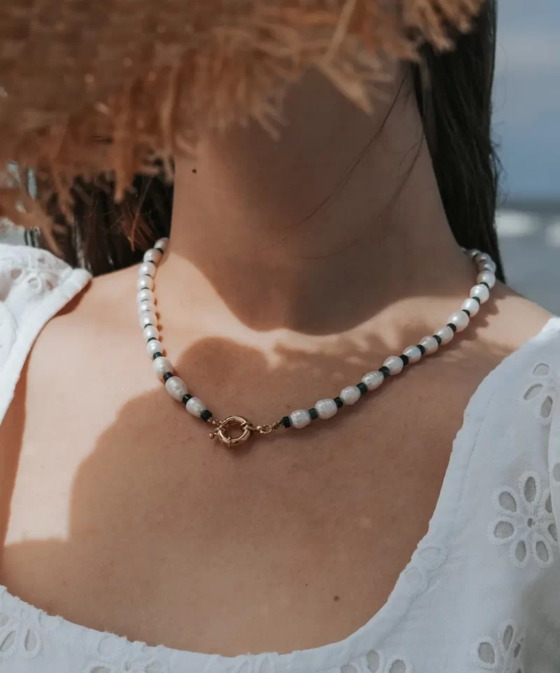 Collier perles de culture agate mousse