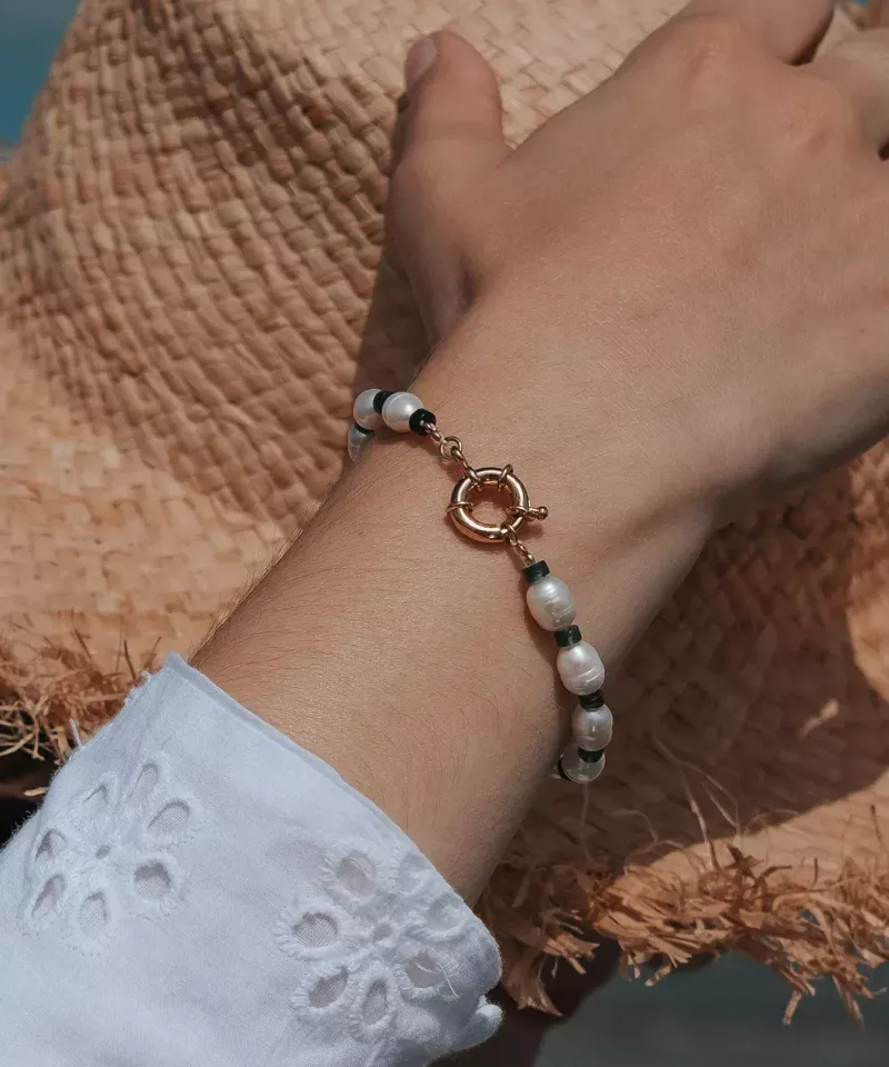 Bracelet perles de culture agate mousse