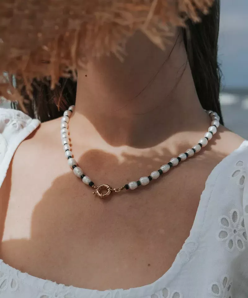 Collier perles de culture agate mousse