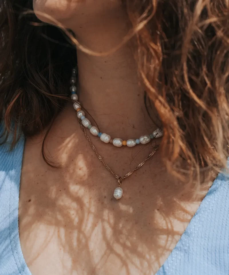collier perles de rocailles perles de cultures pendentif