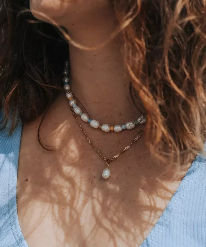 collier perles de rocailles perles de cultures pendentif