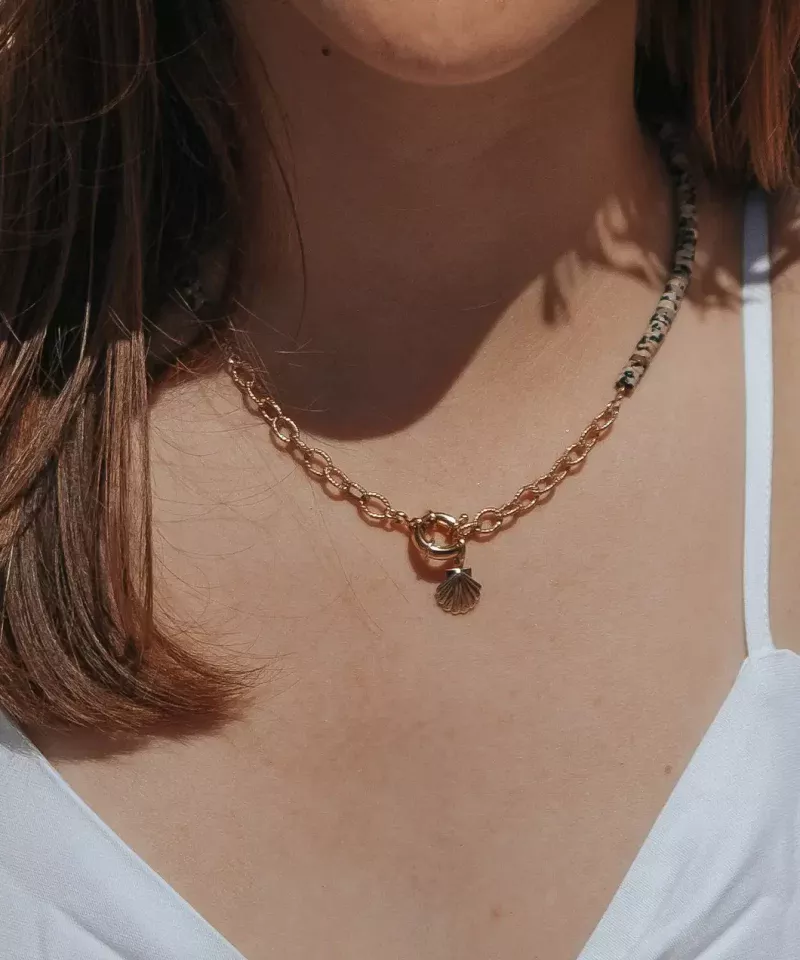 Collier pierre naturelle jaspe dalmatien